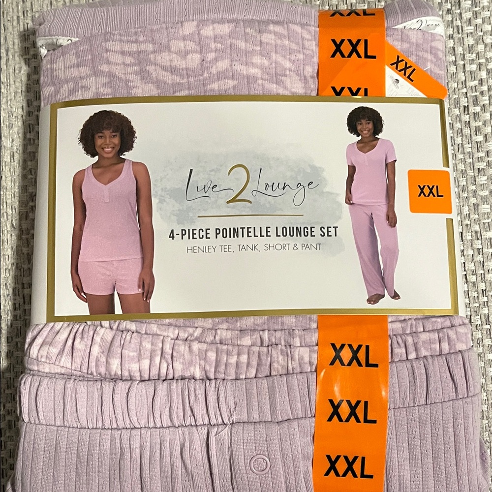NWT Women's Live 2 Lounge 4-Piece Pointelle Lounge Set in Lavender  Size XXL